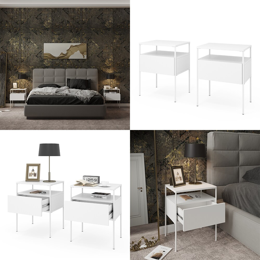 Vicco Nachtschrank Mira Weiß 40 x 50 cm 2er Set Ablage Nachtkommode modern
