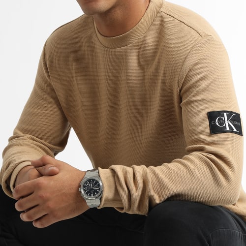 Sweat Crewneck Monogram Badge Waffle 3485 Camel