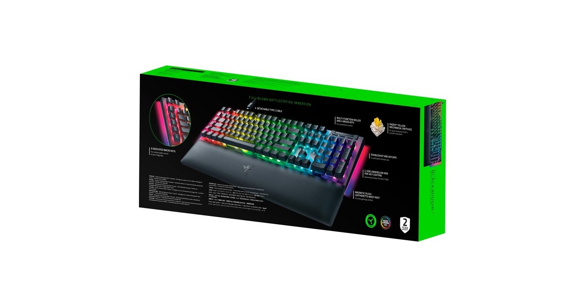 RazerBlackWidow V4, gaming toetsenbord  (Zwart, US lay-out, Razer Yellow, RGB leds, Doubleshot ABS)