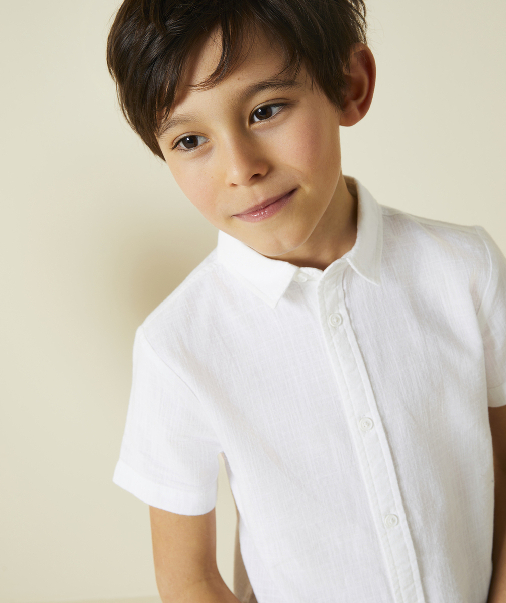 chemise manches courtes garçon en coton bio blanche