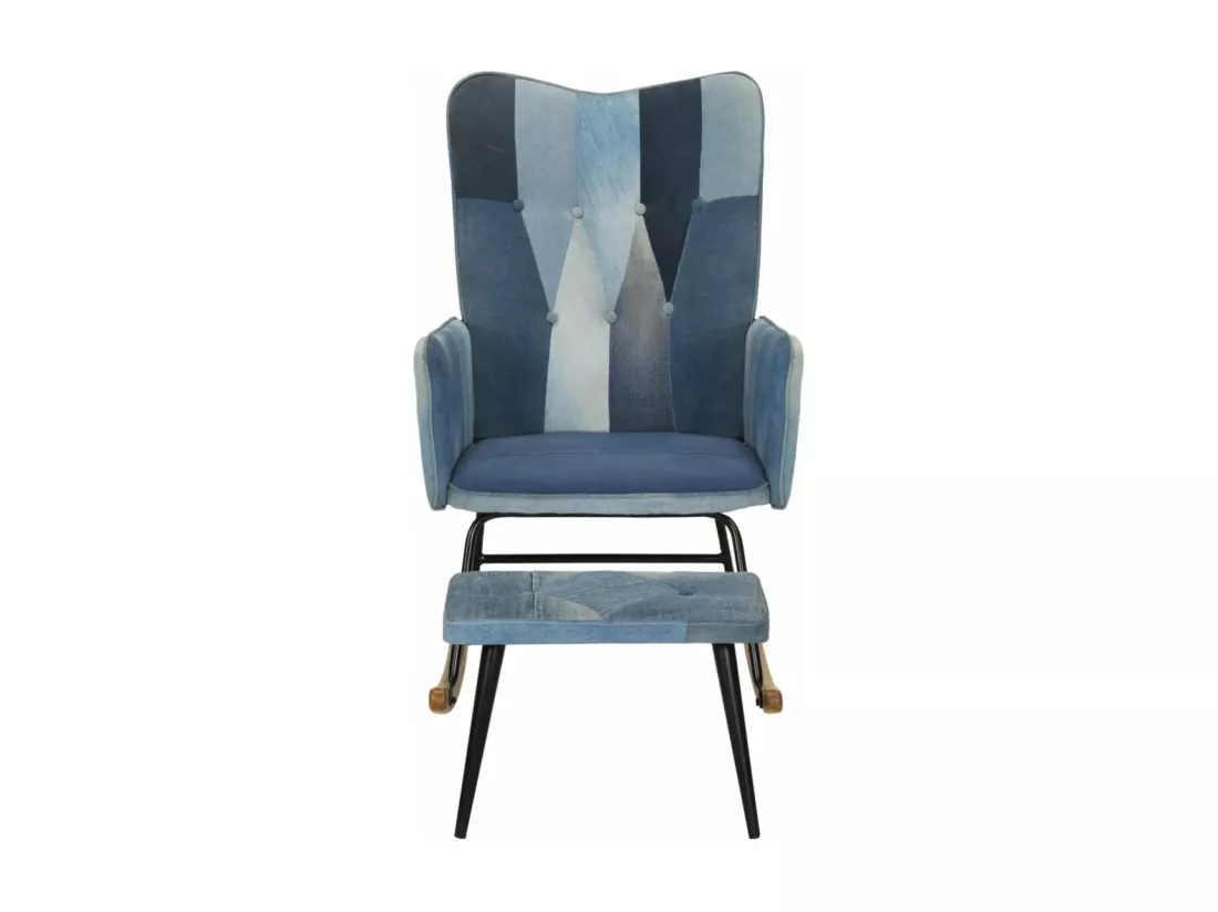 Chaise à bascule avec repose-pied Denim Bleu Toile patchwork