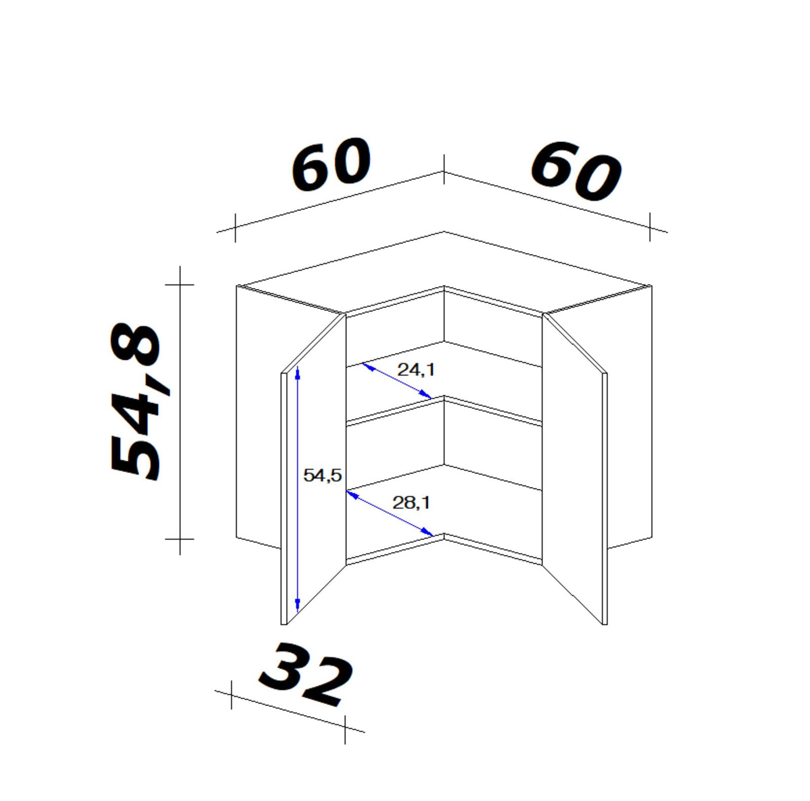 QUARTIER Eck-Hängeschrank MEGGIE 60 x 54 x 32cm weiß
