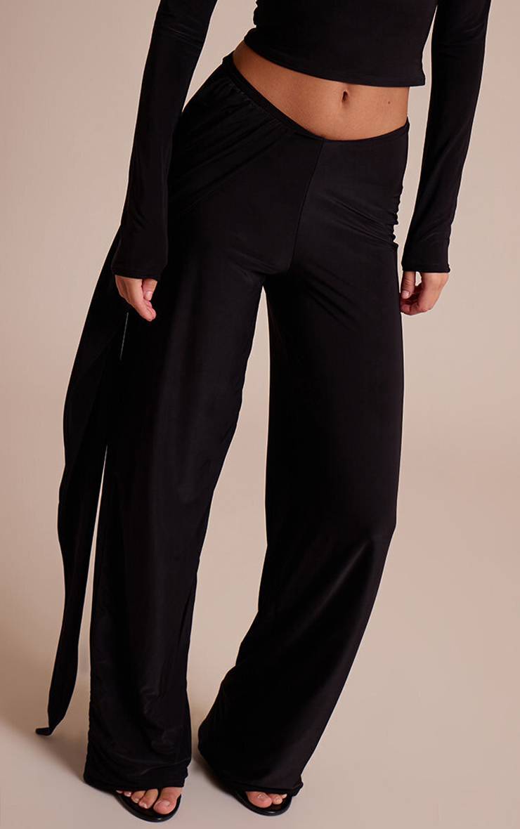 Noir Pantalon Droit À Double Couche Slinky Avec Drapé Torsadé