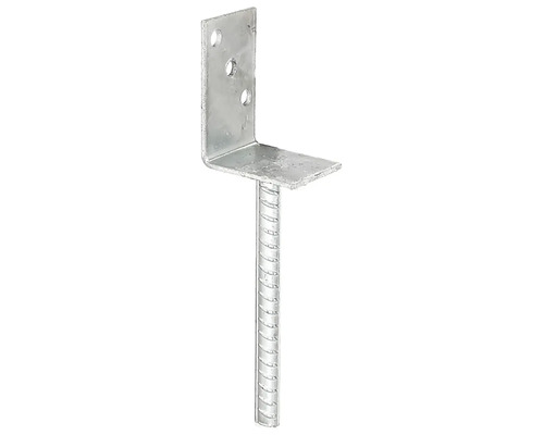 L-vormige paaldrager met betonanker van geribbeld staal, 80 x 100 x 200 mm, thermisch verzinkt, 1 stuk