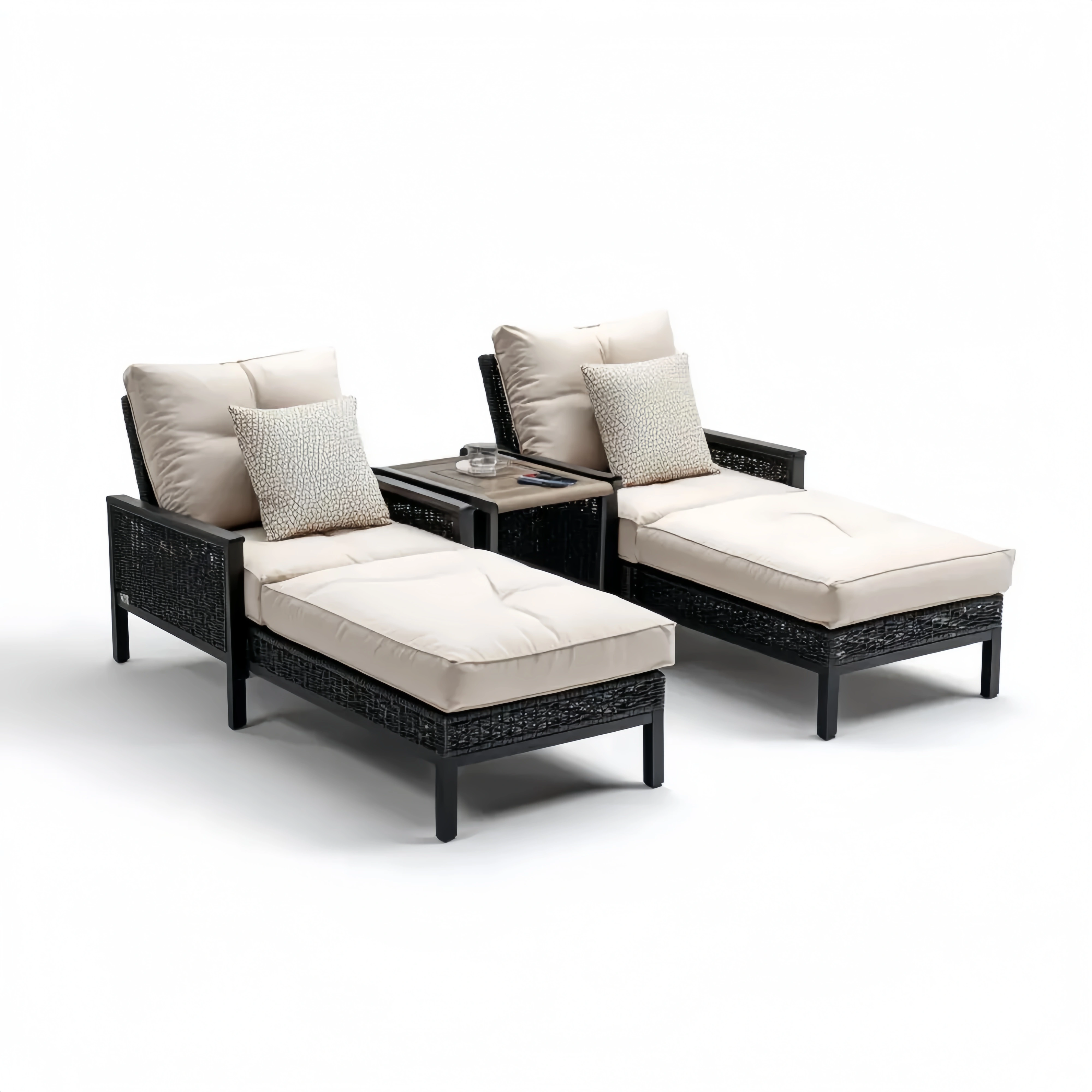 Gartenliege Set Polyrattan Aluminium Creme