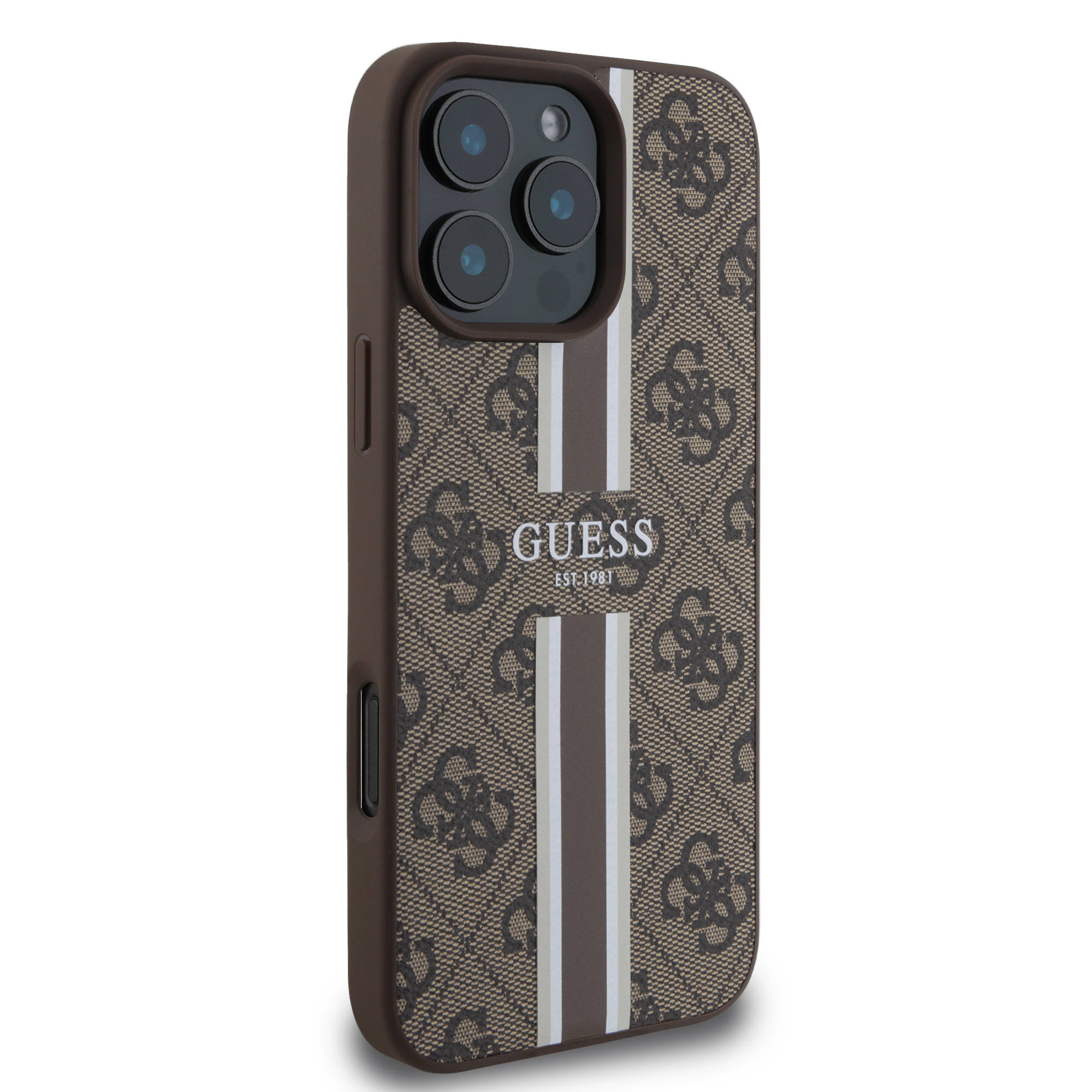 iPhone 16 Pro Max MagSafe Leder Hardcase Hülle 4G Printed Stripes (GUHMP16XP4RPSW) - Braun