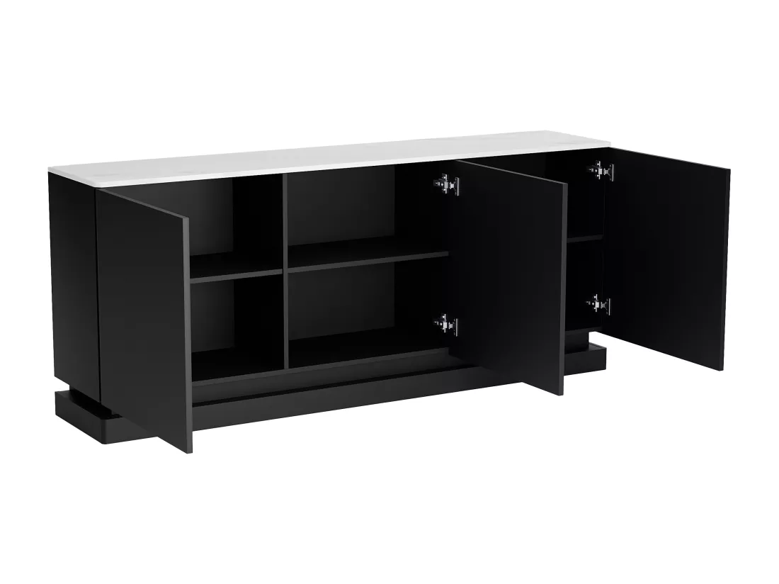 Buffet 3 portes avec LEDs en MDF - Noir et effet marbre blanc - DEVIKA de Pascal MORABITO
