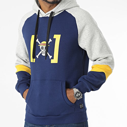 Sweat Capuche Skull 3 Bleu Marine Gris Chiné