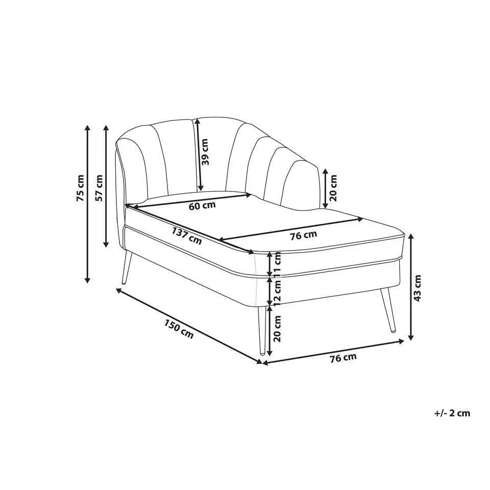 ALLIER - Chaise longue - Grijs - Rechterzijde - Fluweel