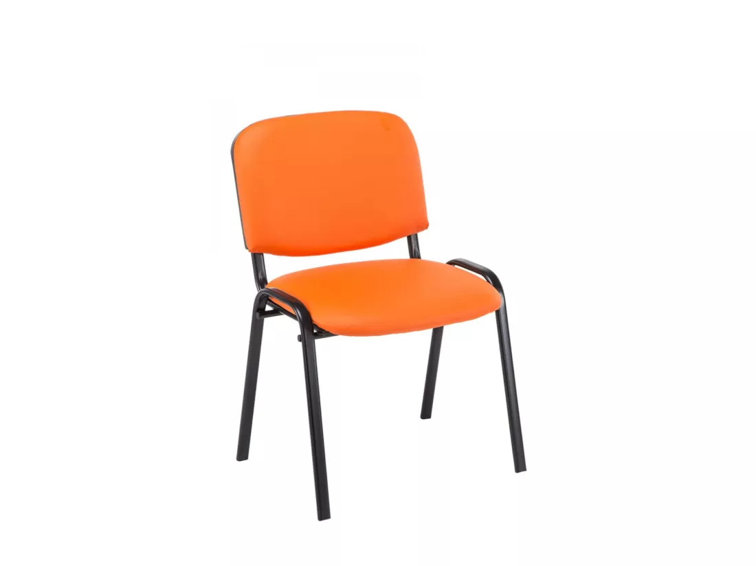 Lot de 4 Chaise de conférence - Similicuir & Métal noir mat - Orange - Ken