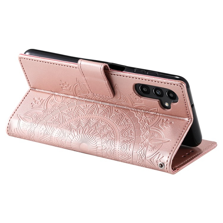 Samsung Galaxy S23 FE Leder Tasche Wallet - Mandala Flowers Imprint - Roségold
