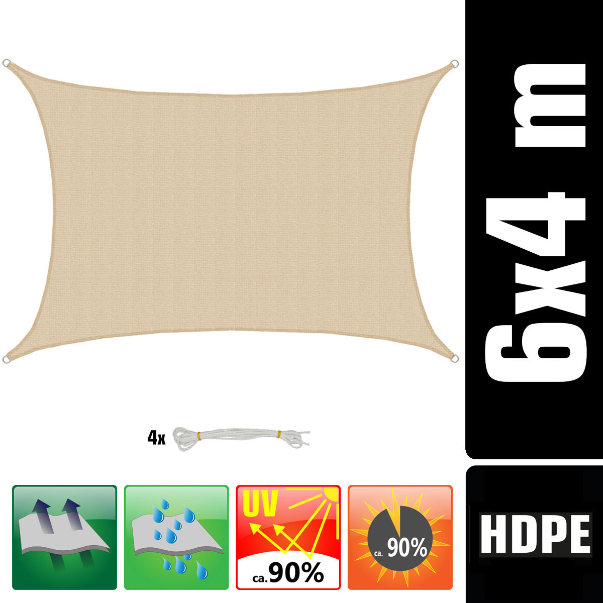AMANKA 4 x 6 Luchtdoorlatend UV schaduwdoek - Beige