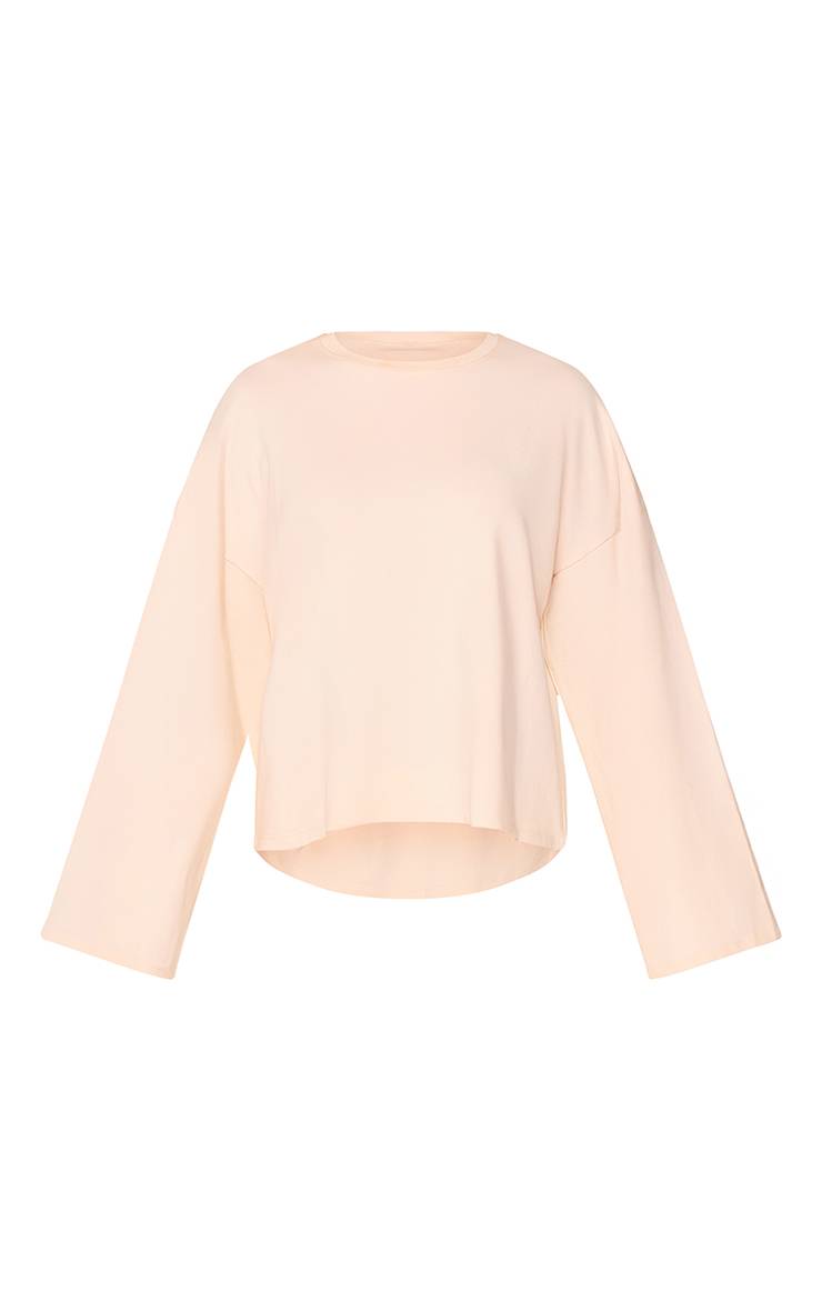 Crème Sweat-shirt En Coton Doux À Manches Longues