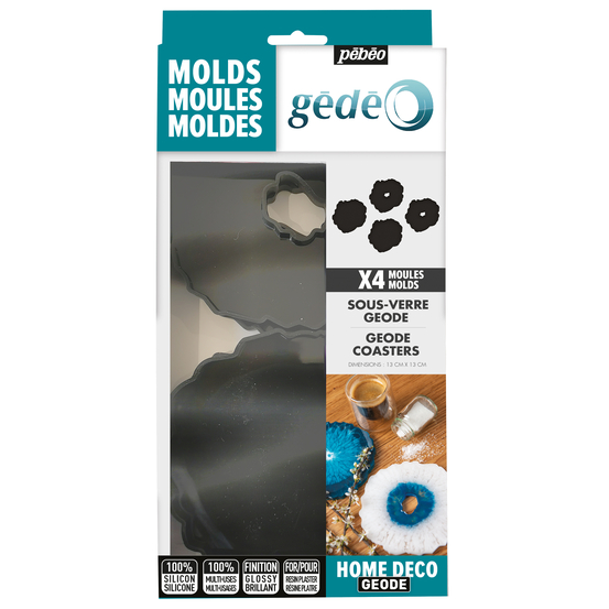 Kit 4 moules dessous de verre forme Géode en silicone