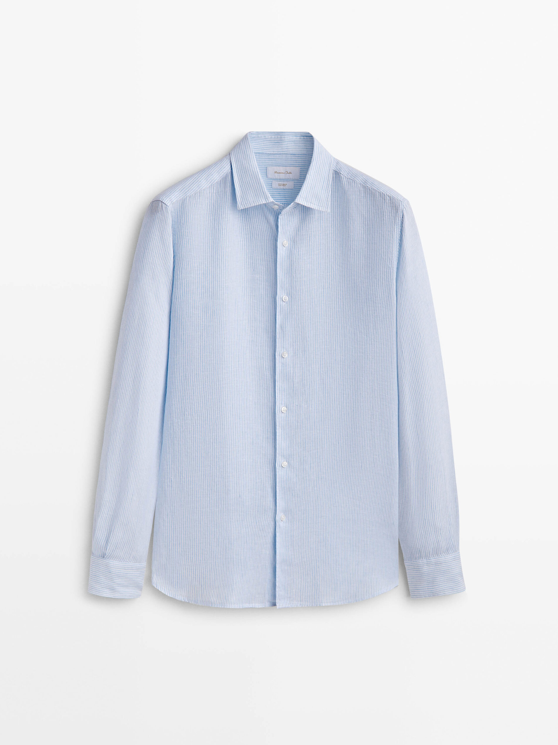 Camisa slim fit de linho com micro listras - CELESTE