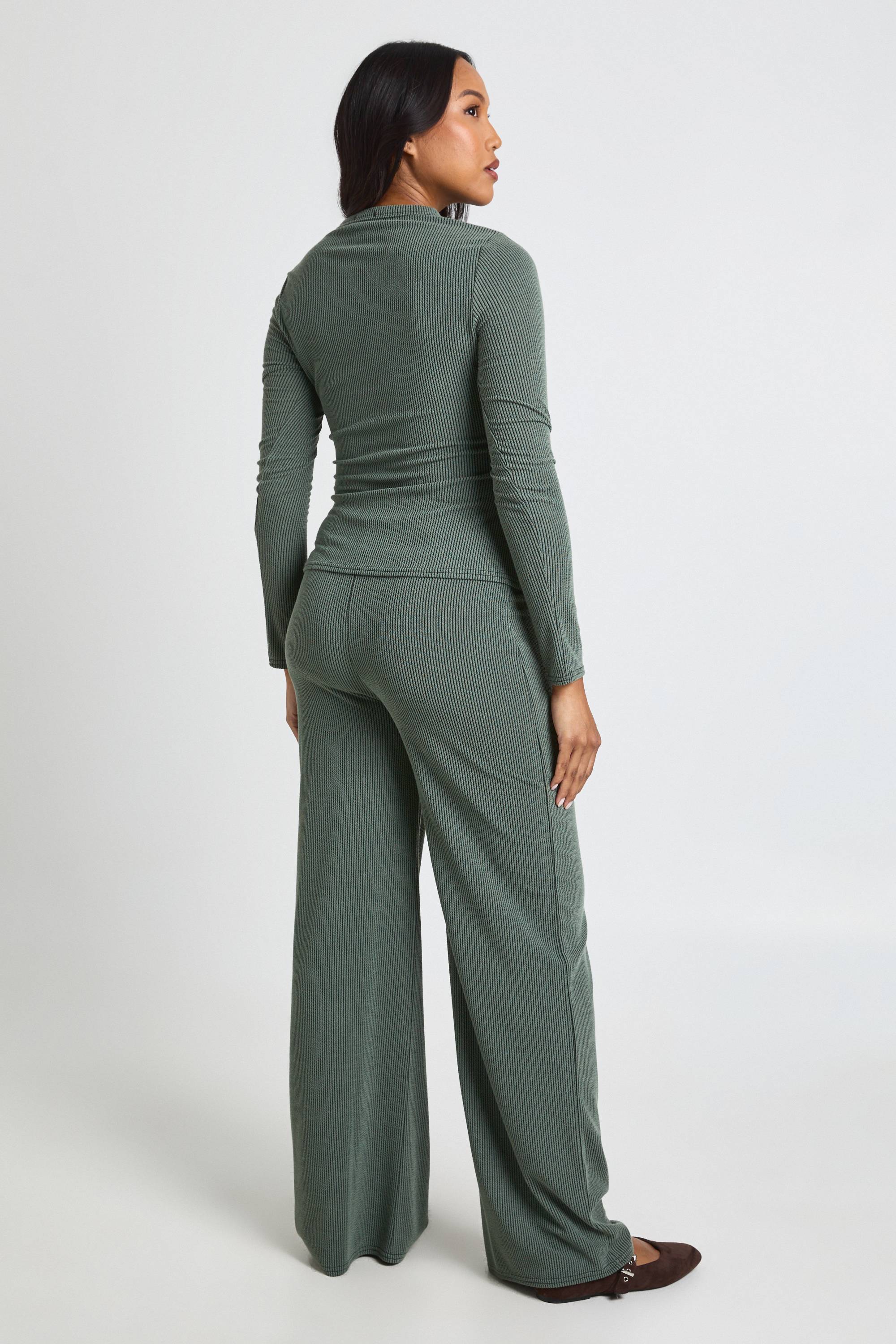 boohoo Ensemble De Maternité Haut Côtelé Bicolore À Manches Longues Et Pantalon Évasé