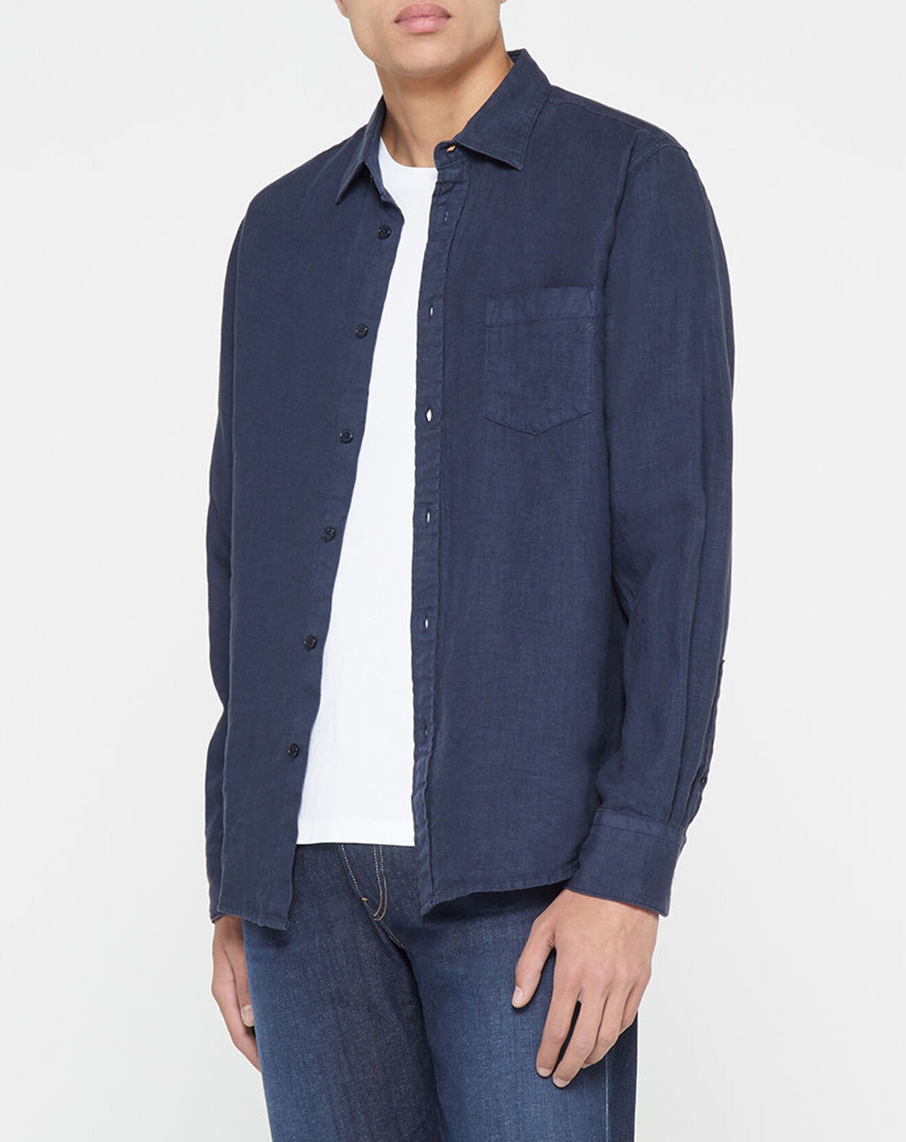 Replay Chemise 100% Lin Regular Fit bleu marine