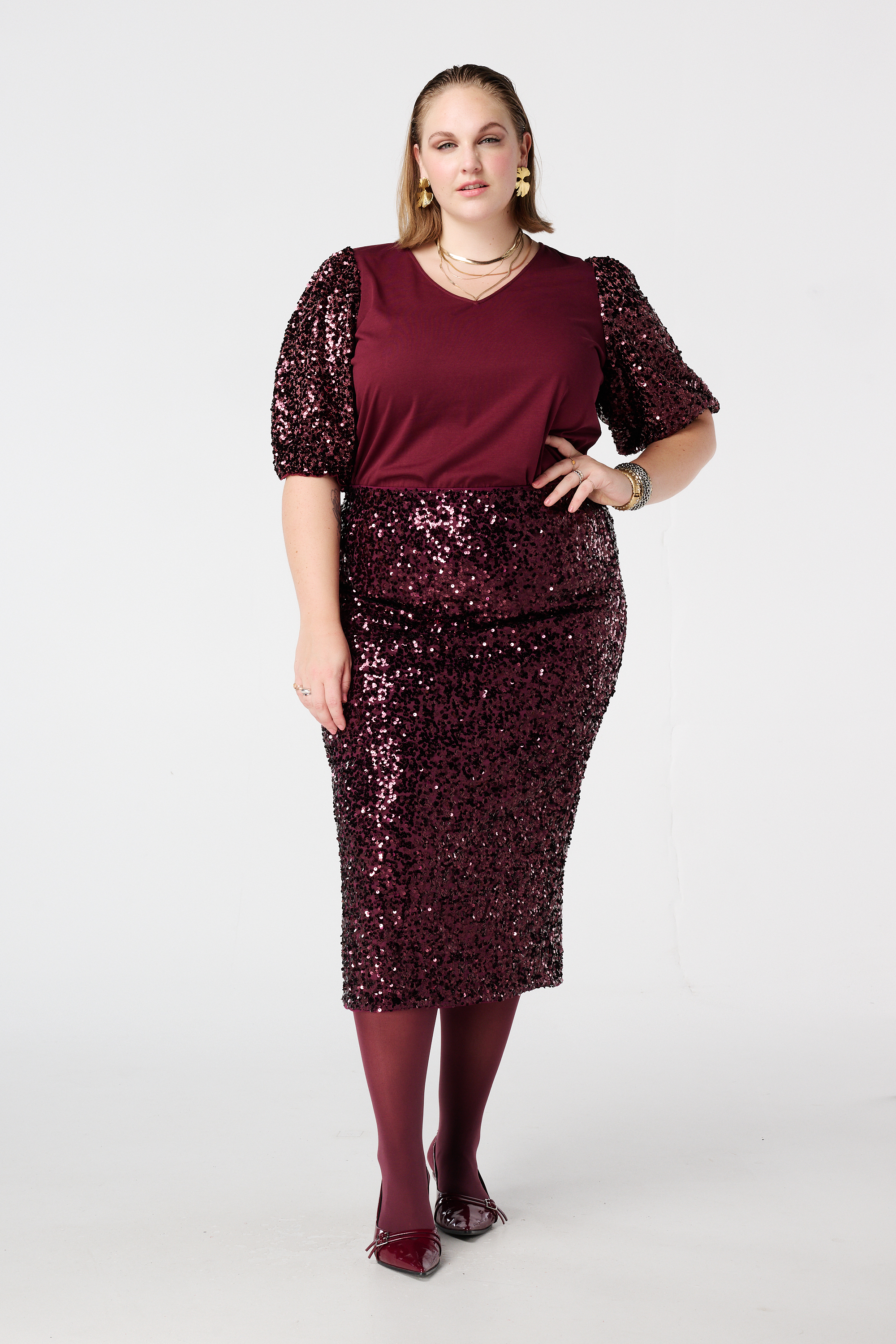 Pailletten rok met stretch Bordeaux
