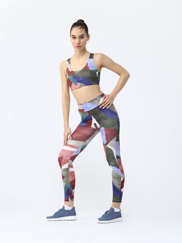 Leggings esportivas estampadas - Marrom/azul