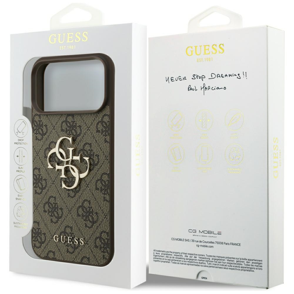 iPhone 17 Pro Leder Hardcase Hülle 4G Big Metal Logo (GUHCP17L4GMGBR) - Braun