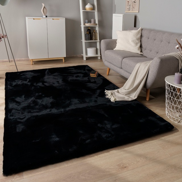 Paco Home Hochflor-Teppich »Rabbit Deluxe 860« rechteckig 39 mm Höhe Kunstfell, Uni-Farben, sehr weicher Flor, Wohnzimmer, Schlafzimmer