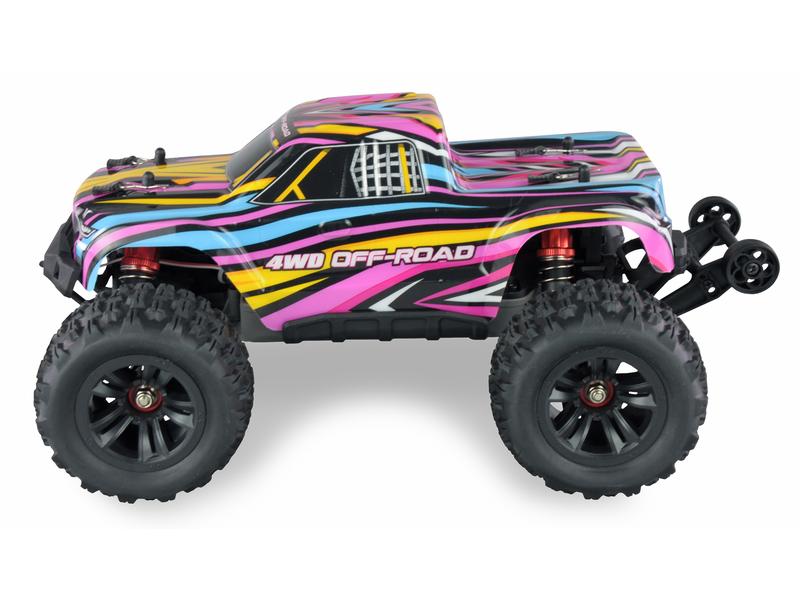 Amewi Monster Truck Hyper GO Brushless 4WD, Blau/Rot, 1:16, Off-Road RC Modellauto mit Allradantrieb und 45 km/h Höchstgeschwindigkeit