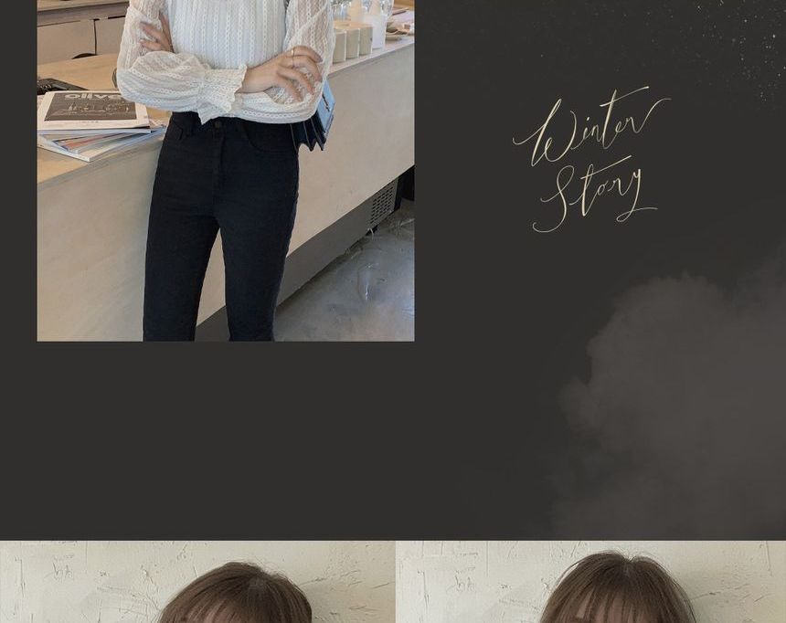 Brigitte - Blouse met lange mouwen en col en effen kant