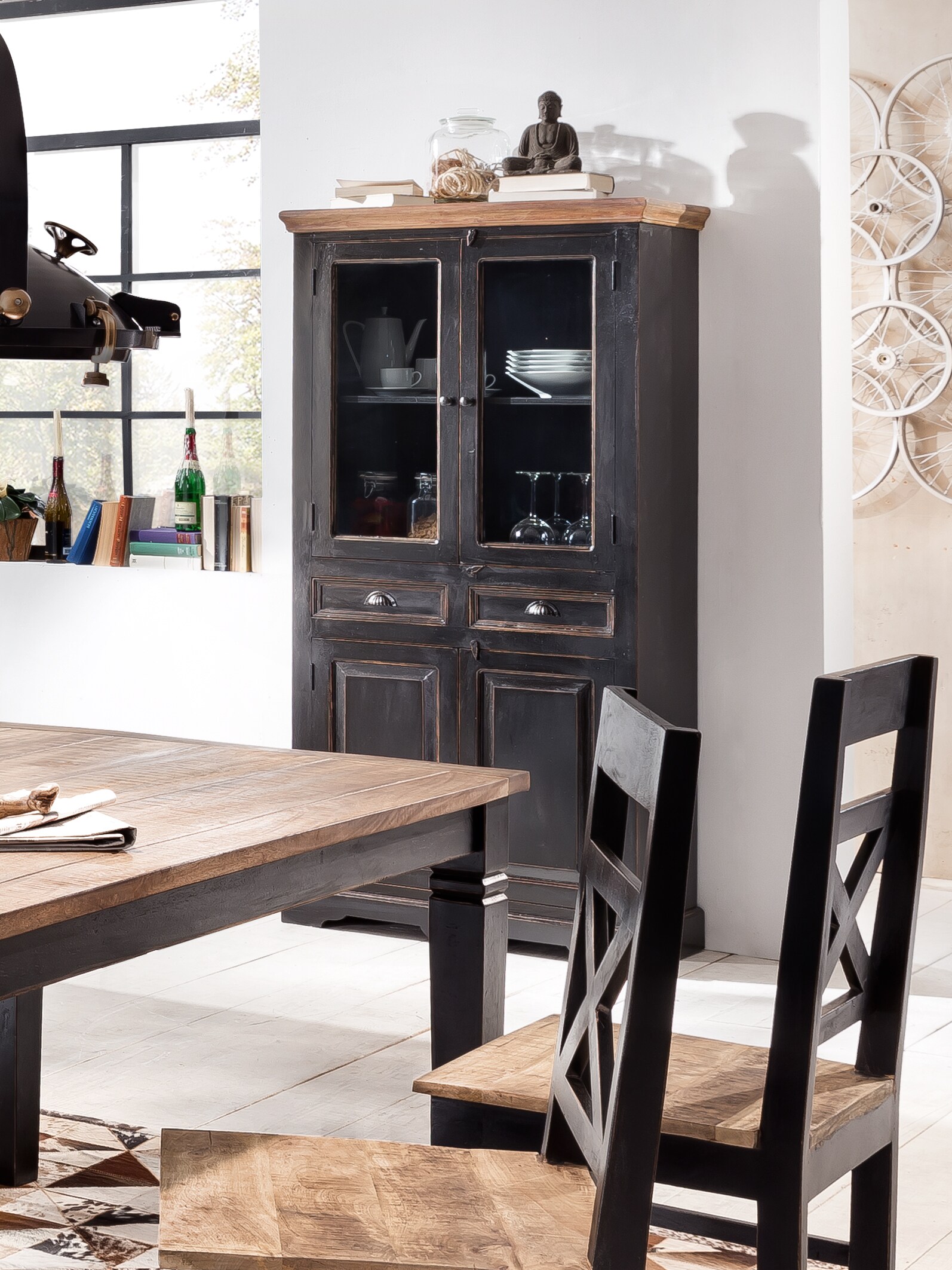 Vitrine Corsica Mangoholz Wohnzimmerschrank Schrank Vitrinenschrank Anrichte