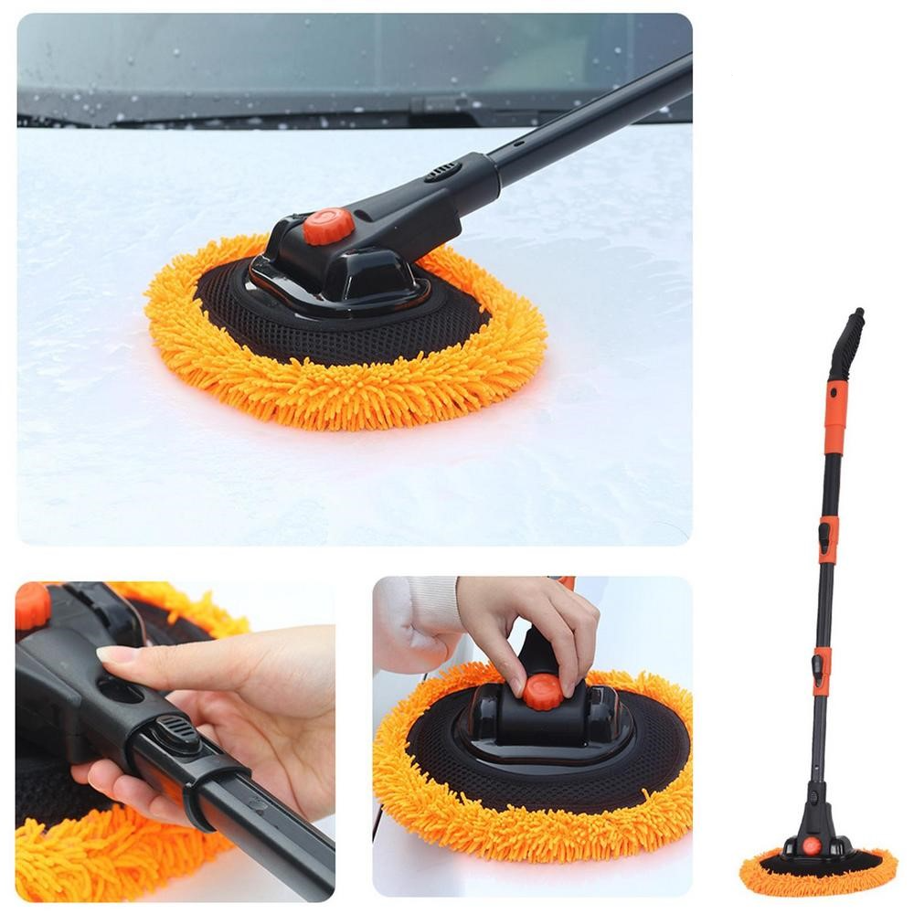 (58-90cm) Auto Reinigungs Mopp Wasch Bürste mit Verstellbarer Teleskopstange - Schwarz / Orange