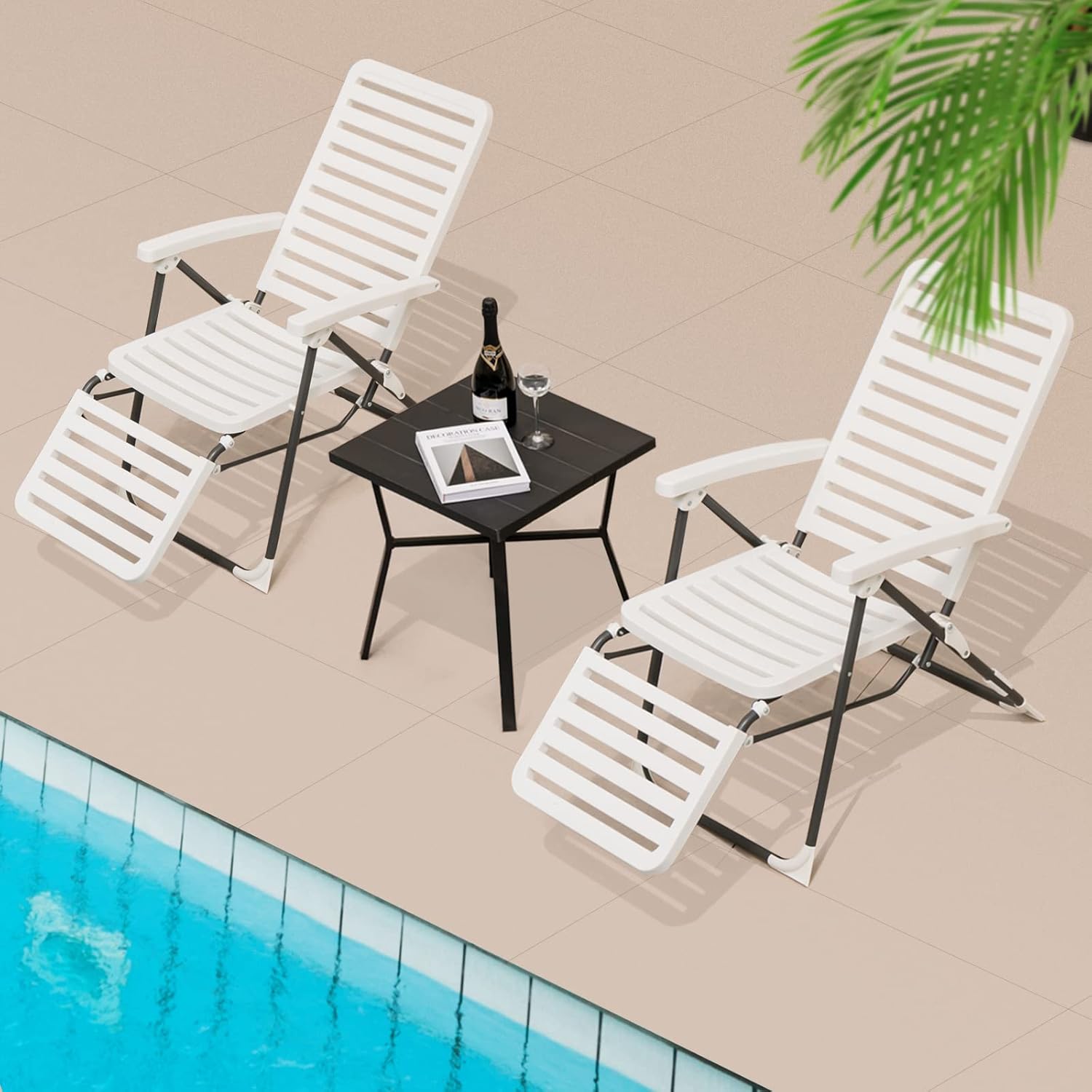 COSTWAY Sonnenliege 2er Set, klappbarer Liegestuhl mit 7-Fach Verstellbarer Rückenlehne, wetterfeste Relaxliege mit Hochlehner, atmungsaktiv, Gartenliege für Garten, Balkon