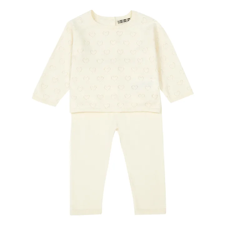 Bonton Pull Cœurs Ajourés + Legging | Ecru