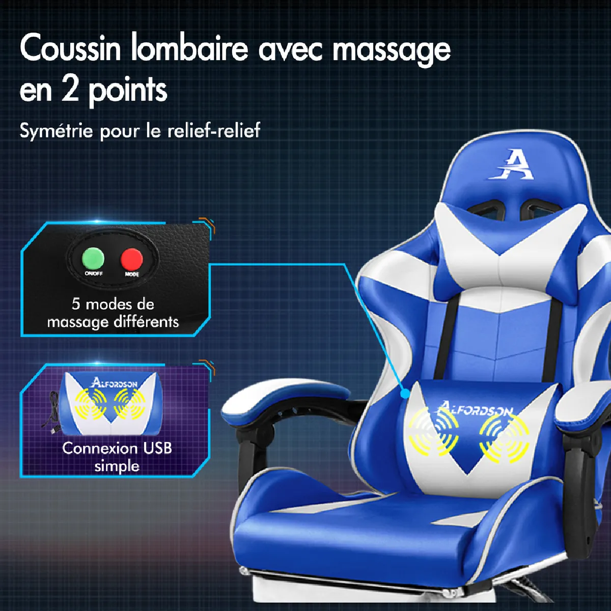 Alfordson Siège de Bureau - Bleu/Blanc