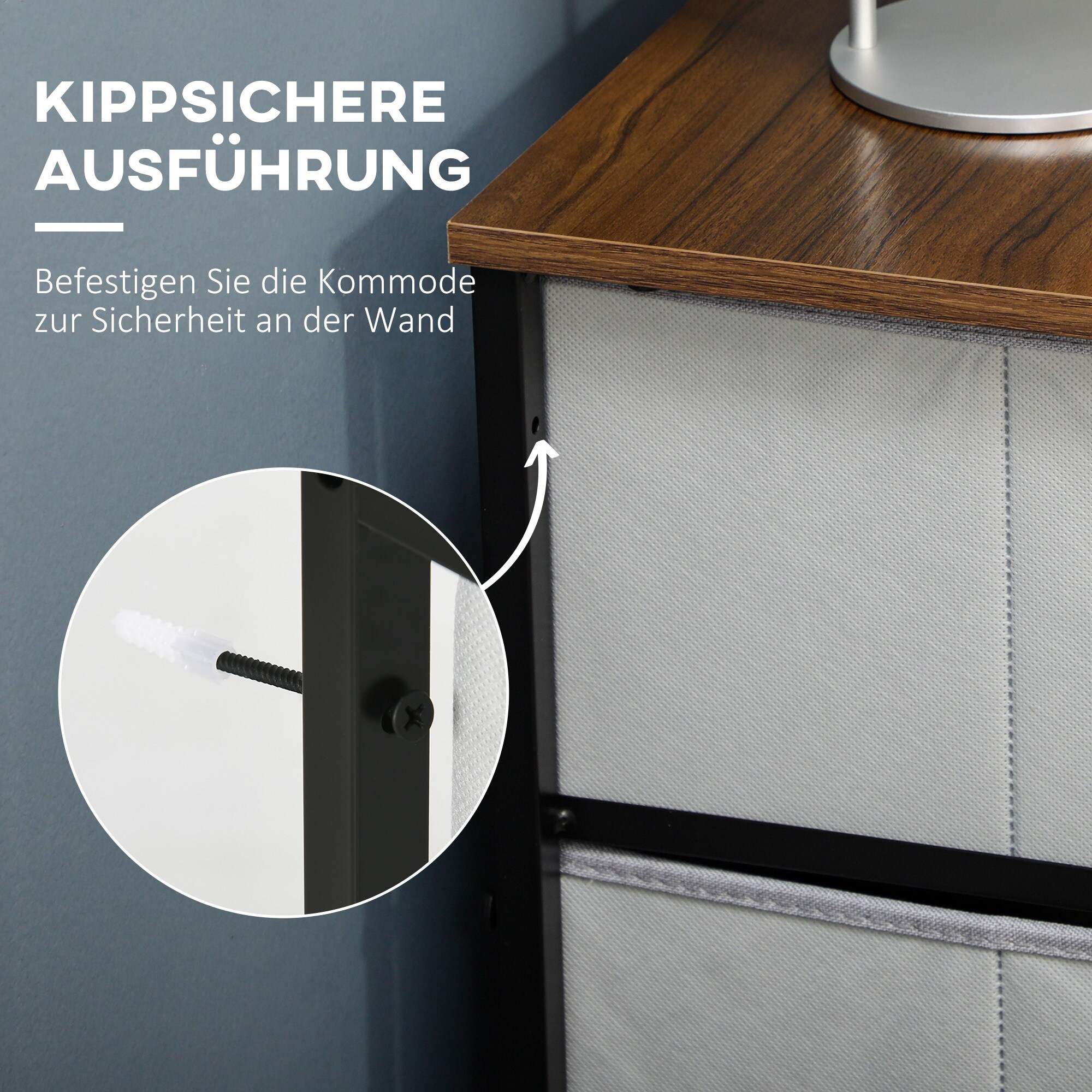 HOMCOM Kommode mit 6 faltbaren Schubladen grau 80L x 30B x 62,5H cm