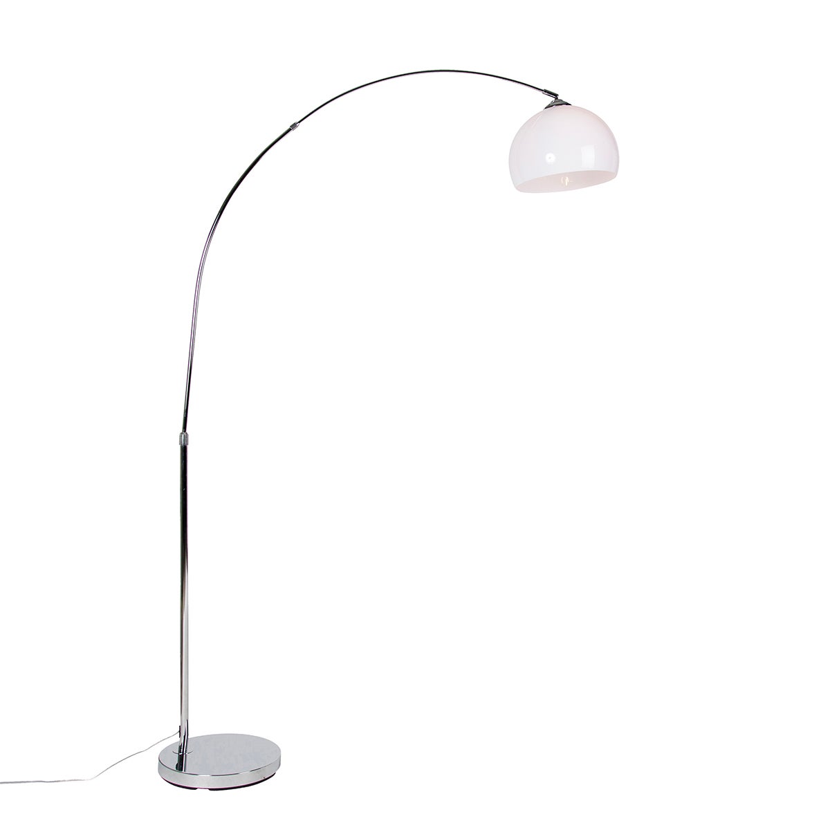 QAZQA - Moderne booglamp, chroom met witte kap - Arc Basic I Woonkamer - Staal, rond I Langwerpig - LED-compatibel, E27