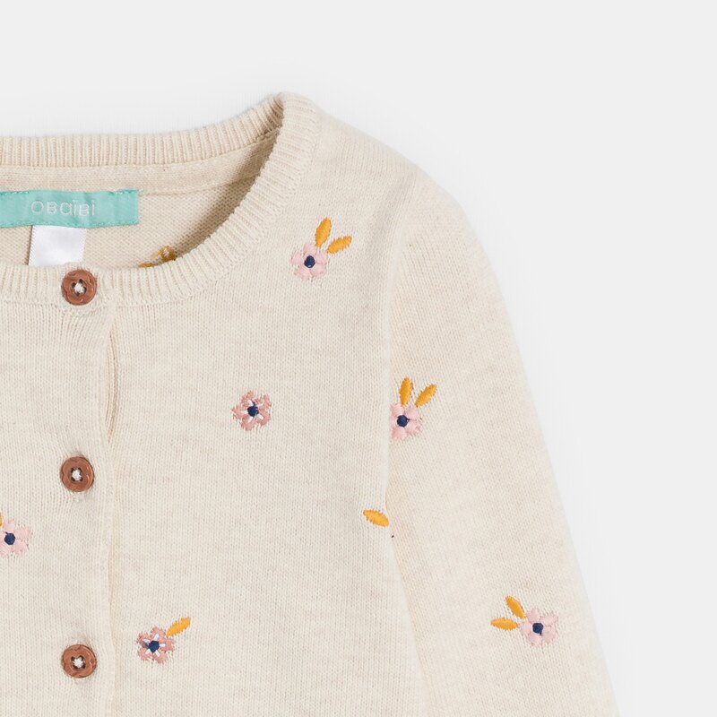 Gilet maille tricot brodé fleurs beige bébé fille Beige