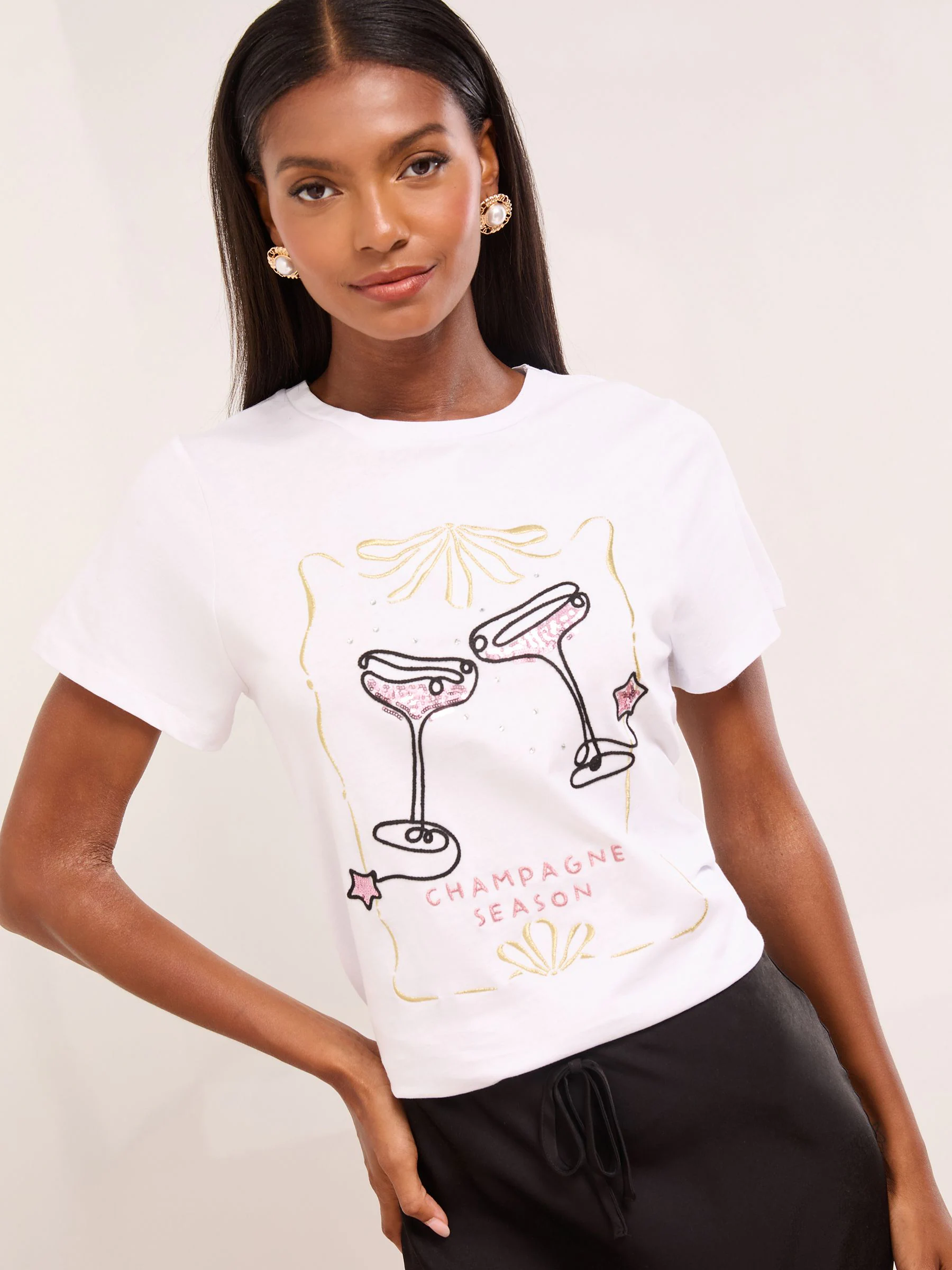 Champagne Season - Lipsy T-shirt met ronde hals