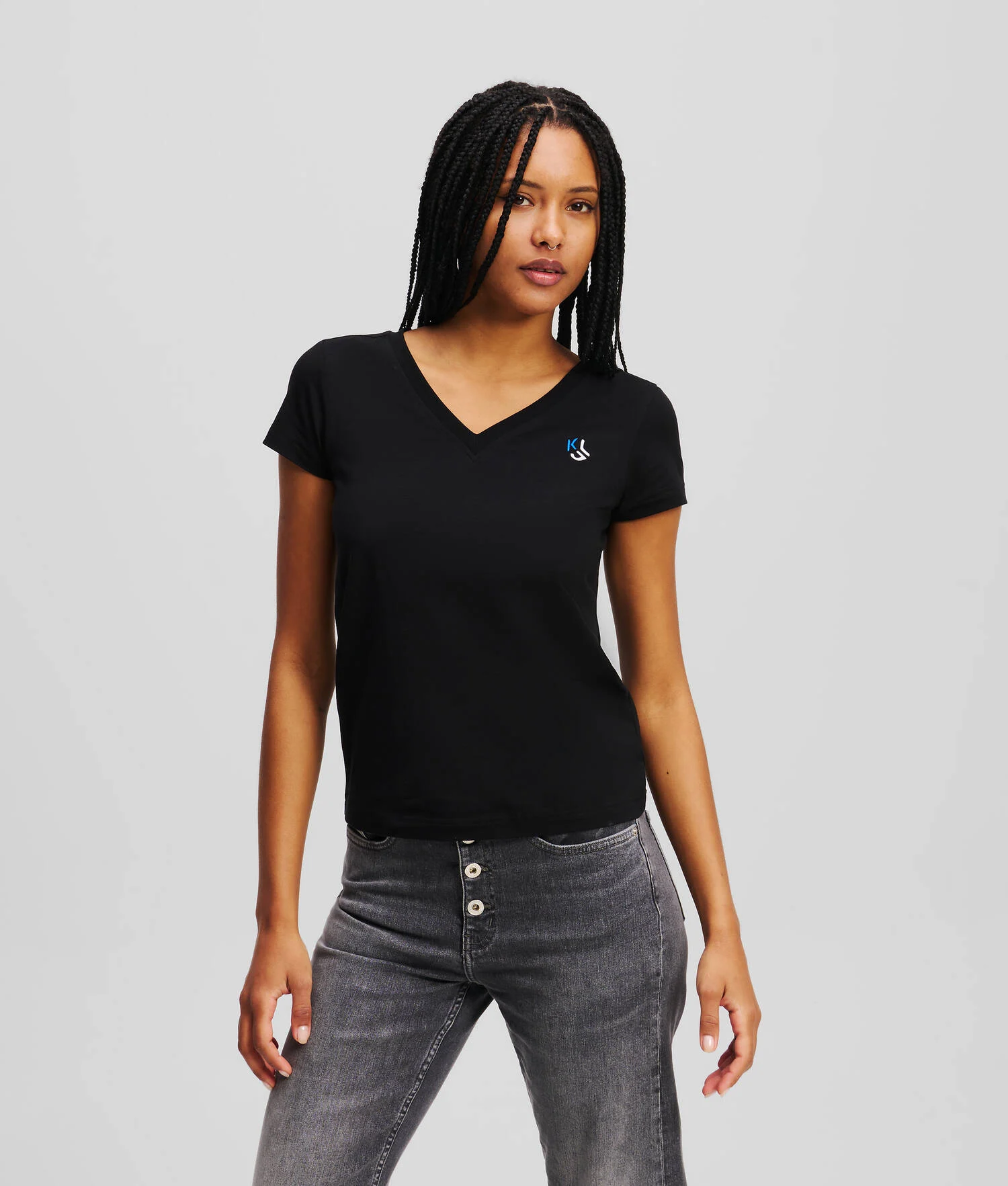 T-SHIRT AJUSTÉ À COL EN V - Noir