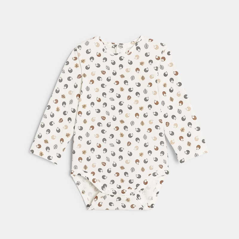 Salopette en tricot et body en coton beige naissance