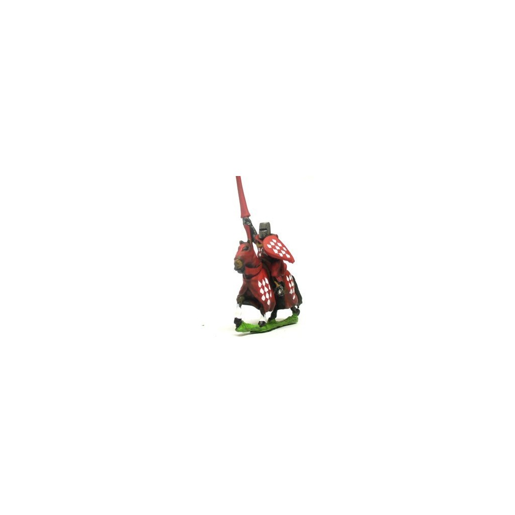 Mounted Knights, 1100-1250AD, with Kite Shield & Lance, in Helmets & hooded cloaks, on Barded Horse