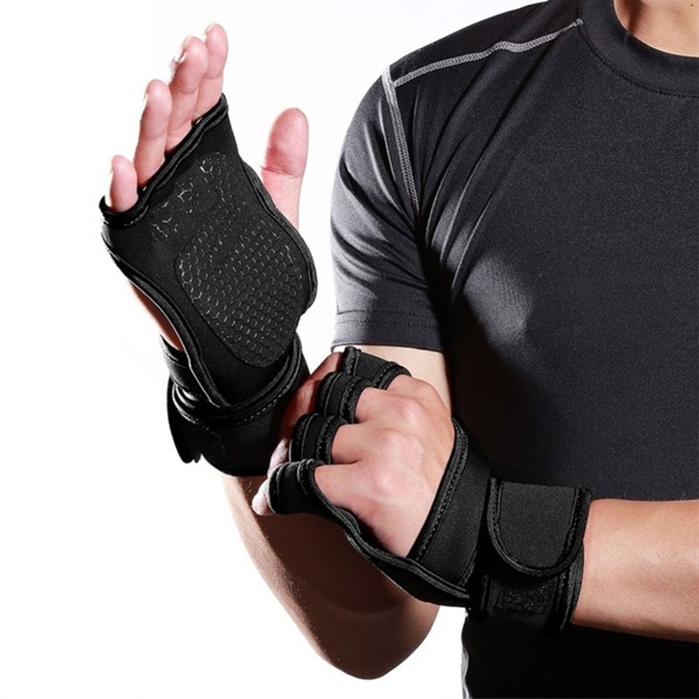 (1 Paar) Gr. M Unisex Fitness Neopren Trainingshandschuhe Atmungsaktiv Rutschfest für Krafttraining / Boxen / Crossfit - Schwarz