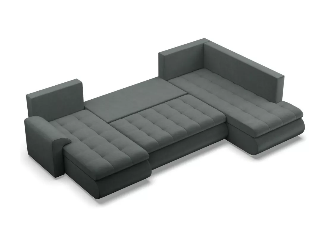 Canapé d'angle en U avec fonction sommeil, Ottoman, Gris foncé