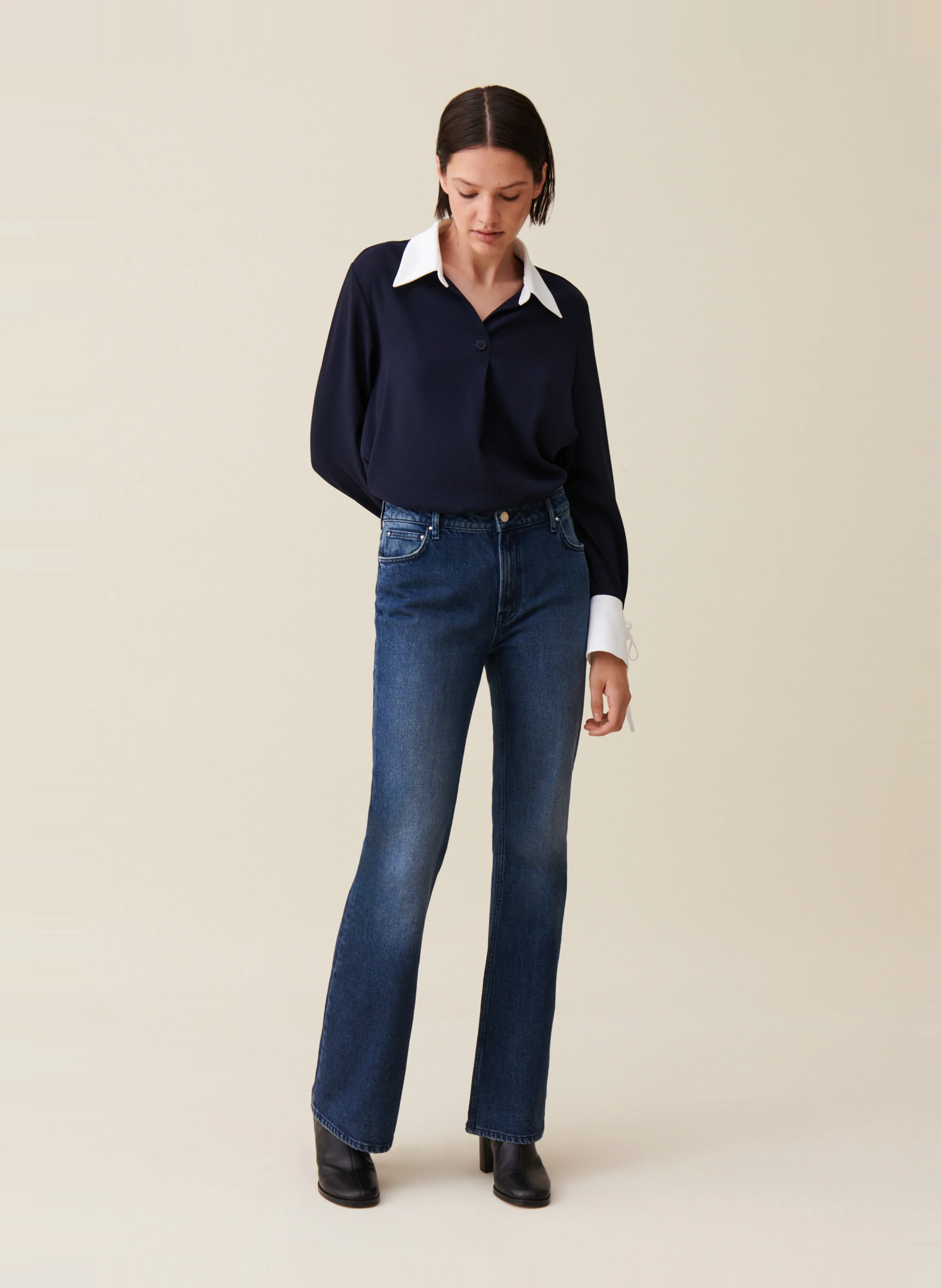 Blouse fluide à col contrasté | Multicolore