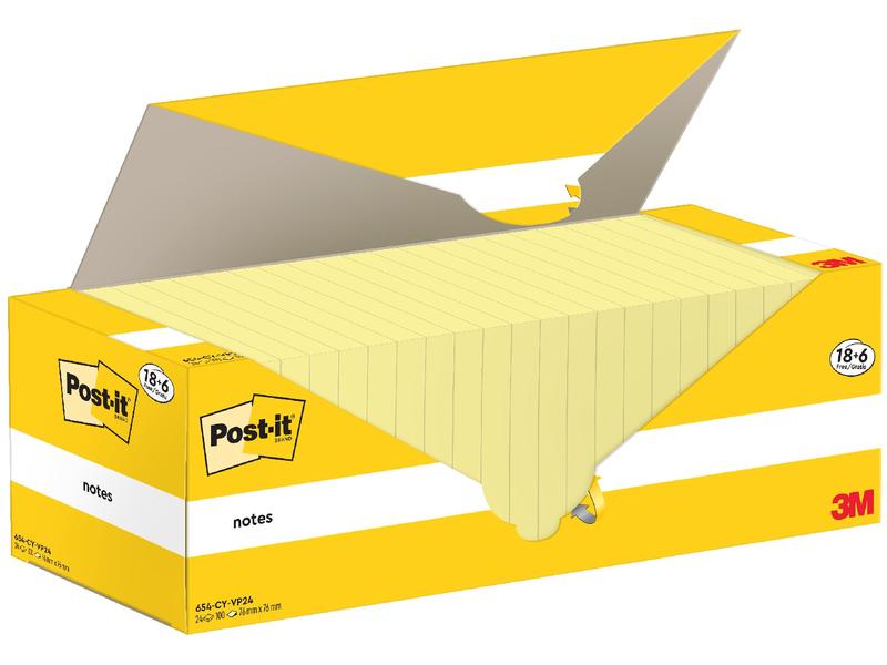 Post-it Notizzettel 3M, 76 x 76 mm, 18 6 Blöcke, Gelb Haftnotizen