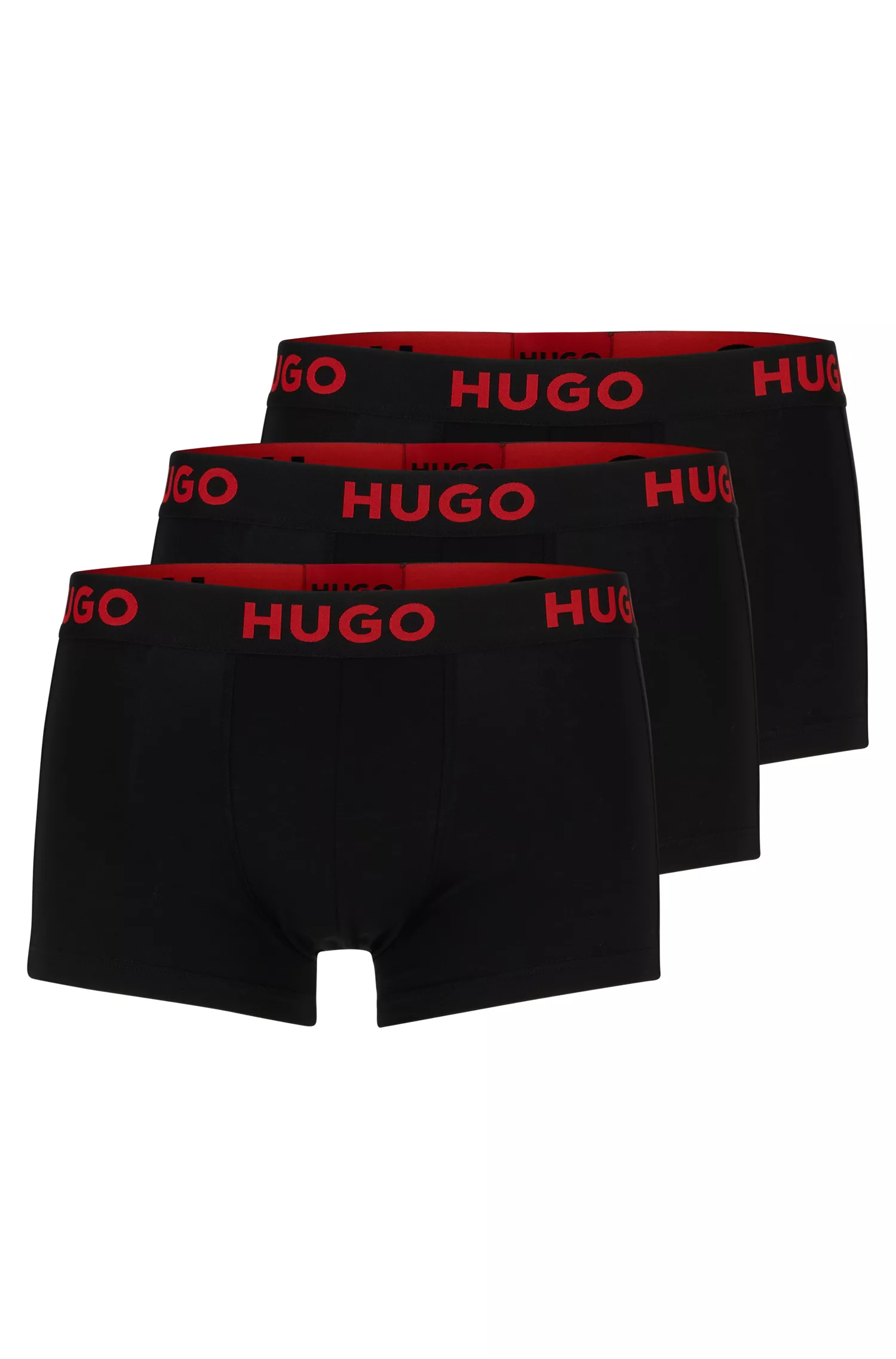 HUGO Vermelho - Pacote com três cuecas boxer de malha elástica com cós com o logotipo.
