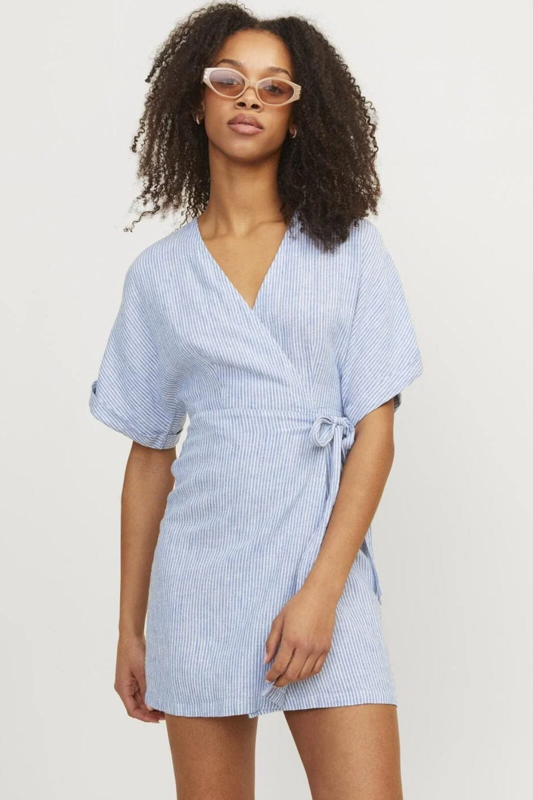 Jjxx Jxraya Linen Blend Wrap Dress 4523055 silver lake blue bone white