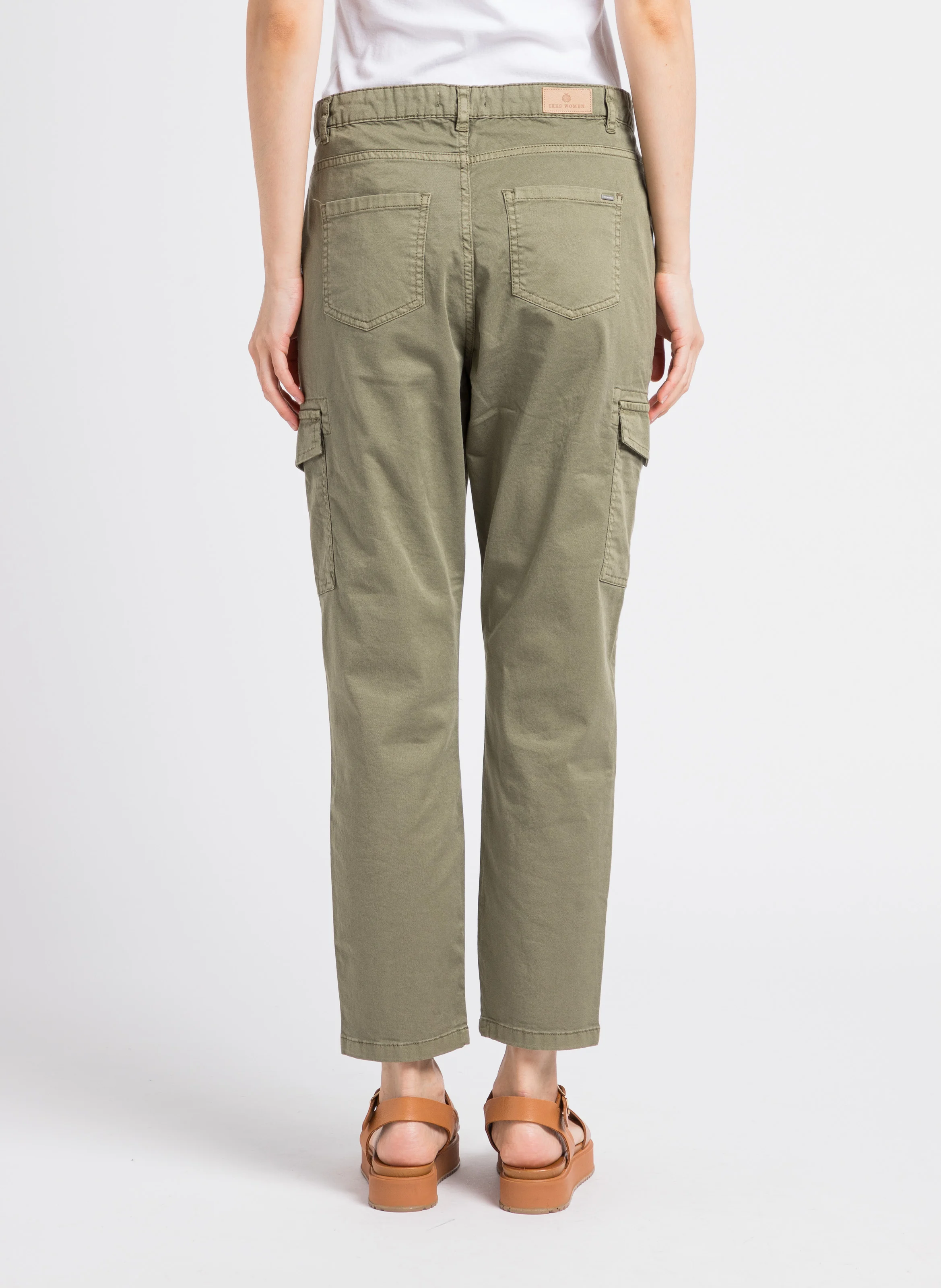 Jean cargo cropped en coton mélangé | Kaki