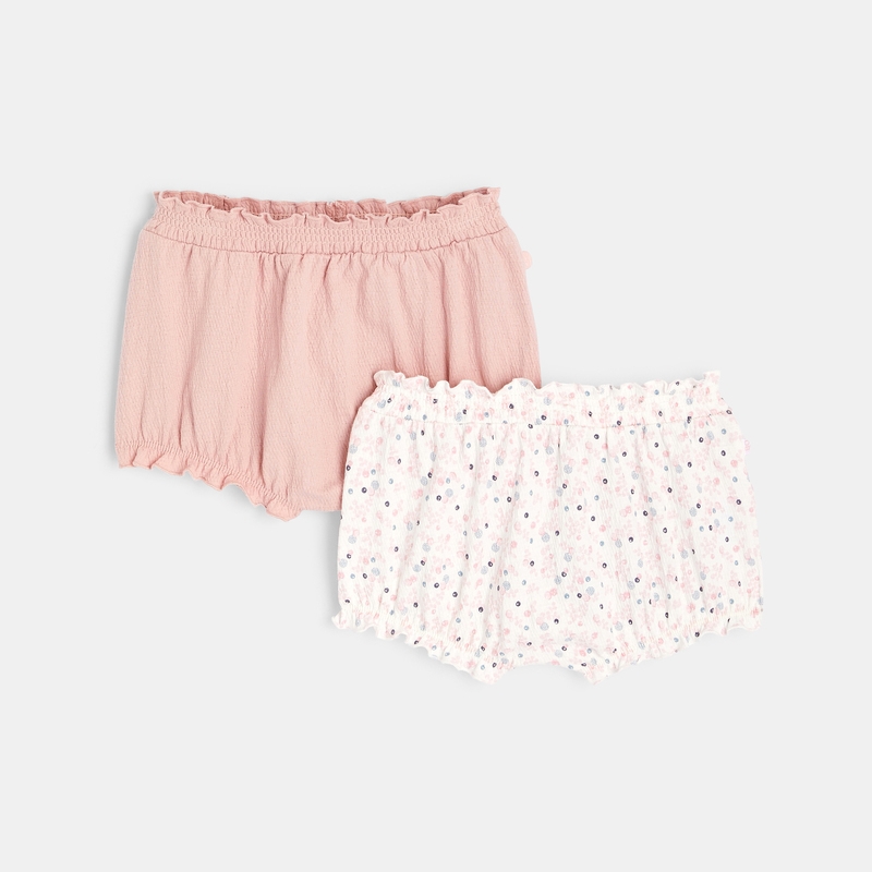 Short maille fantaisie taille élastiquée (lot de 2) rose naissance
