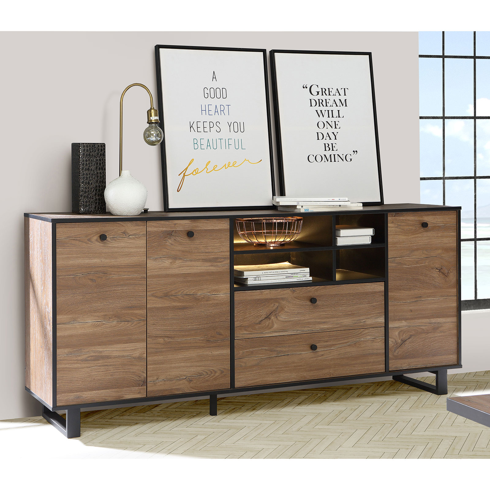 Sideboard - Colonial Eiche - schwarz - 180 cm