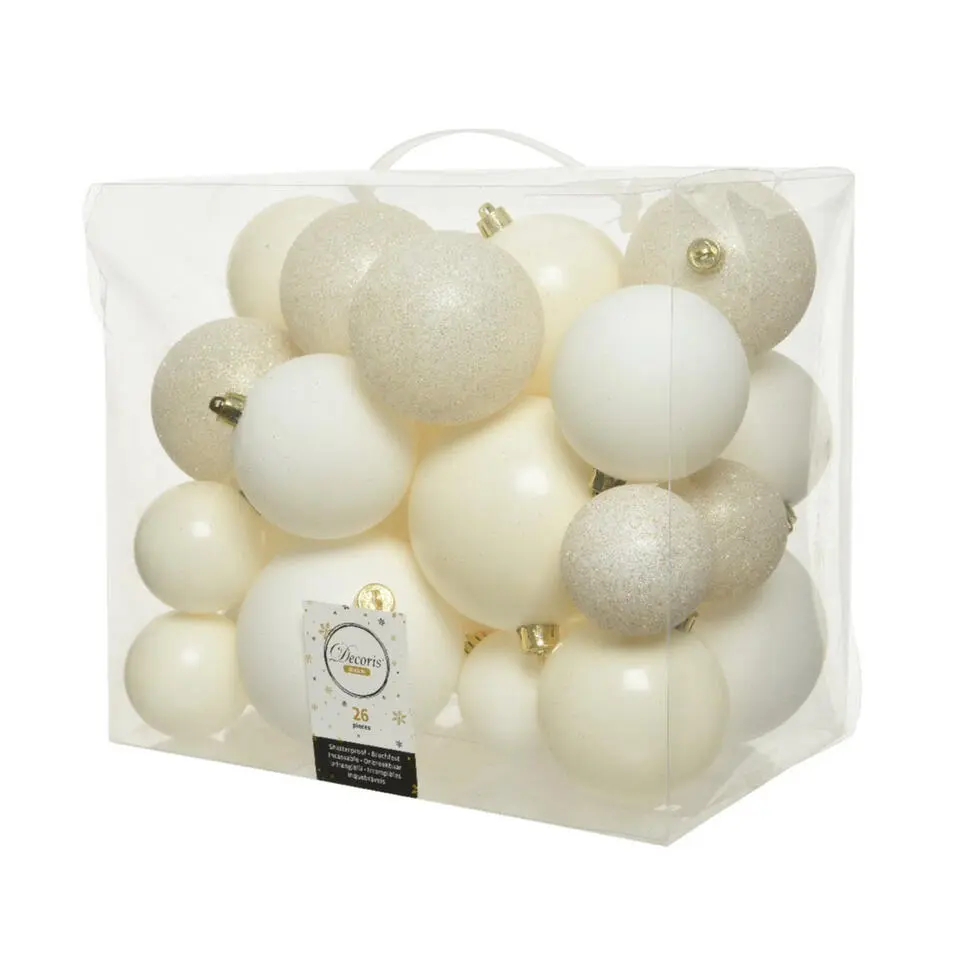 Decoris Kerstballen - 26x st - wol wit - 6-8-10 cm