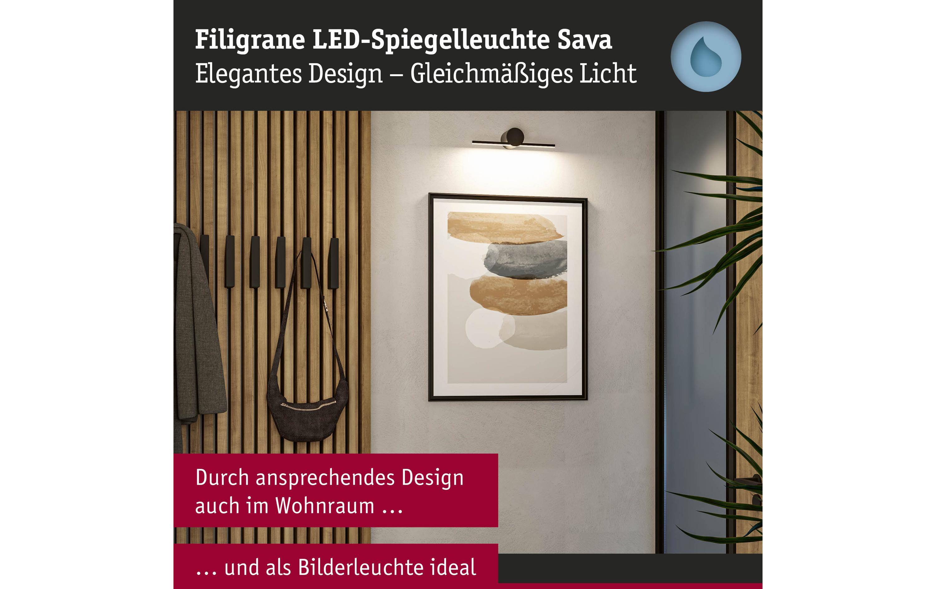 Spiegelleuchte LED Sava 4.2W SchwarzSpiegelrohrleuchte mit Schutzart IP44